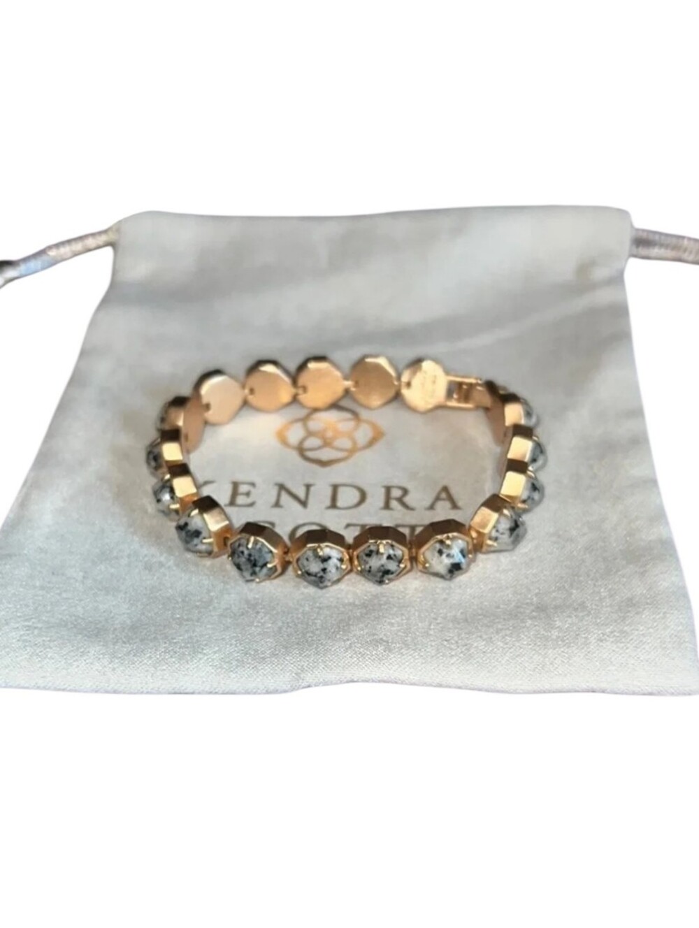 Kendra Scott Lace Link Gray Dendritic Agate Bezel Rose Gold Bracelet